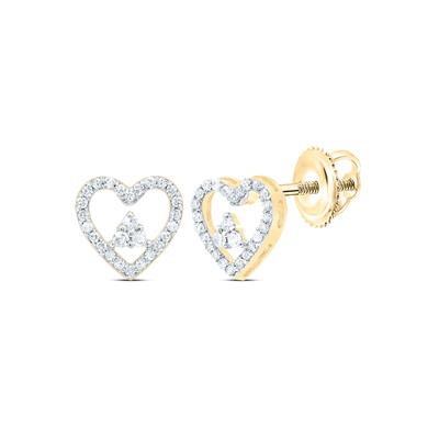 10KT YELLOW GOLD 1/5CTW NATURAL DIAMONDS GIFT HEART STUD EARRING