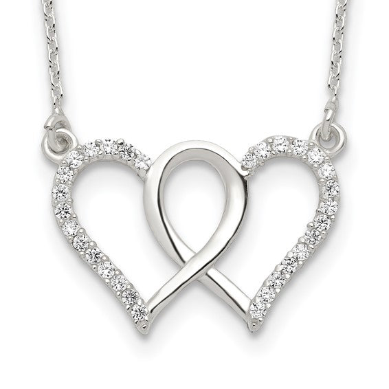 Sterling Silver Polished Interconnected CZ Double Hearts