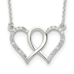 Sterling Silver Polished Interconnected CZ Double Hearts