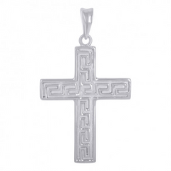 925 Sterling Silver Unisex Greek Key Cross Religious Charm Pendant