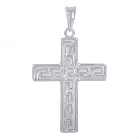 925 Sterling Silver Unisex Greek Key Cross Religious Charm Pendant
