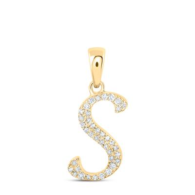 10K YELLOW GOLD DIAMOND CURSIVE INITIAL S LETTER PENDANT 0.10 CTTW