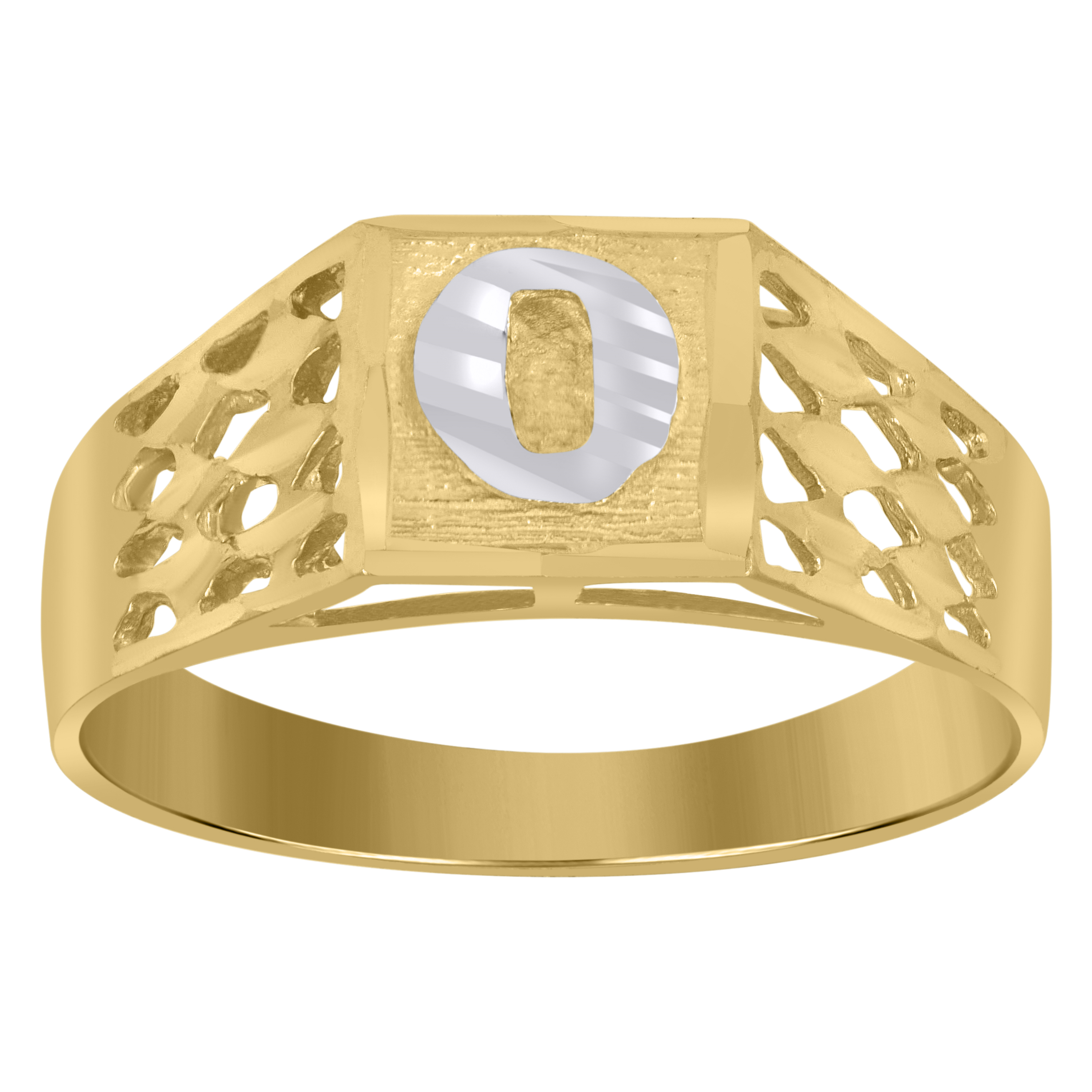 10kt Two-Tone Gold Unisex Diamond-Cut Textured Initial Letter O Band R