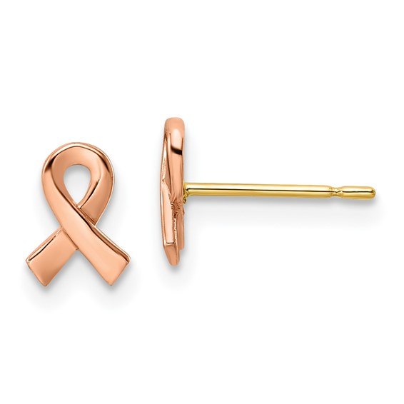 14k Two-tone Rose and Yellow Post Awareness Ribbon Yellow Gold Post Earrings