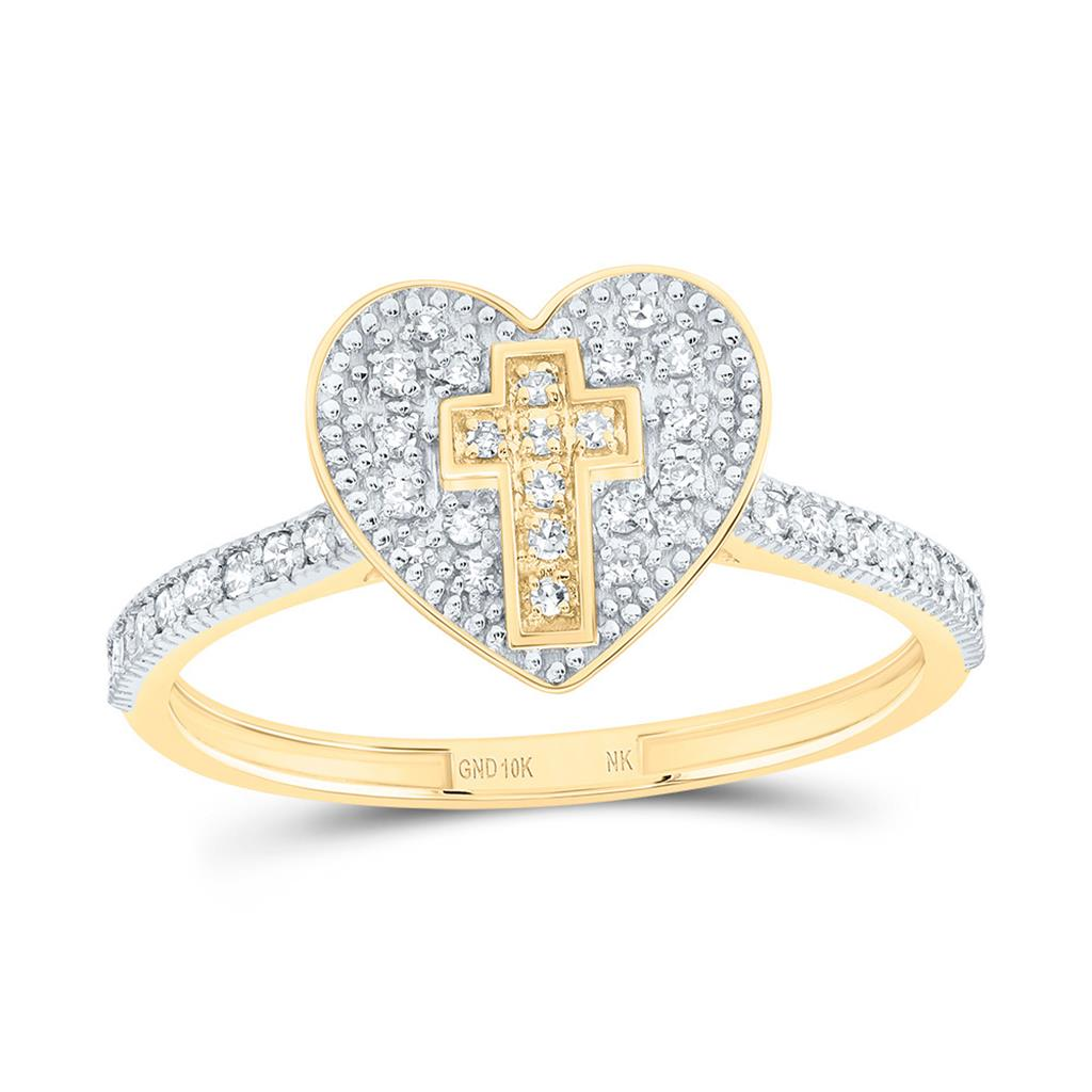 10KT GOLD 1/5CTW NATURAL DIAMOND CROSS HEART RING
