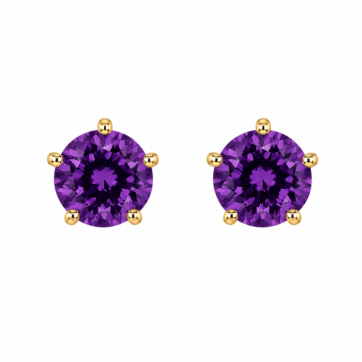 10KT Gold 5MM Amethyst CZ February Birthstone Stud Earrings with Screwback Ball