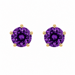 10KT Gold 5MM Amethyst CZ February Birthstone Stud Earrings with Screwback Ball