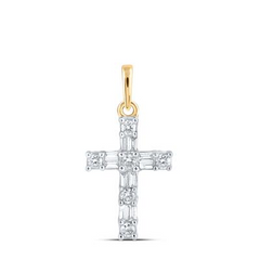 10k Yellow Gold Baguette Diamond Cross Pendant 1/6 Cttw