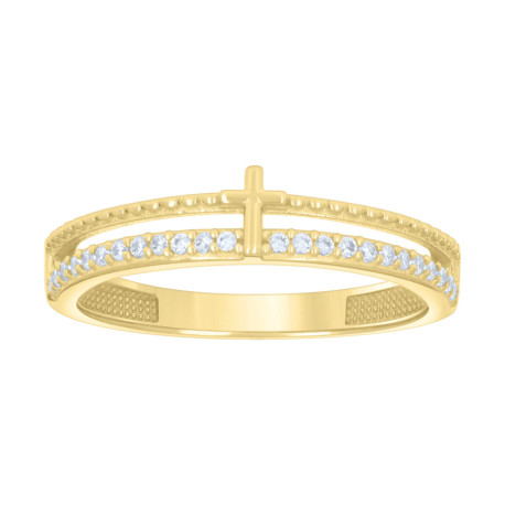 10kt Yellow Gold Womens Cubic-Zirconia Single Row CZ Cross Religious Ring