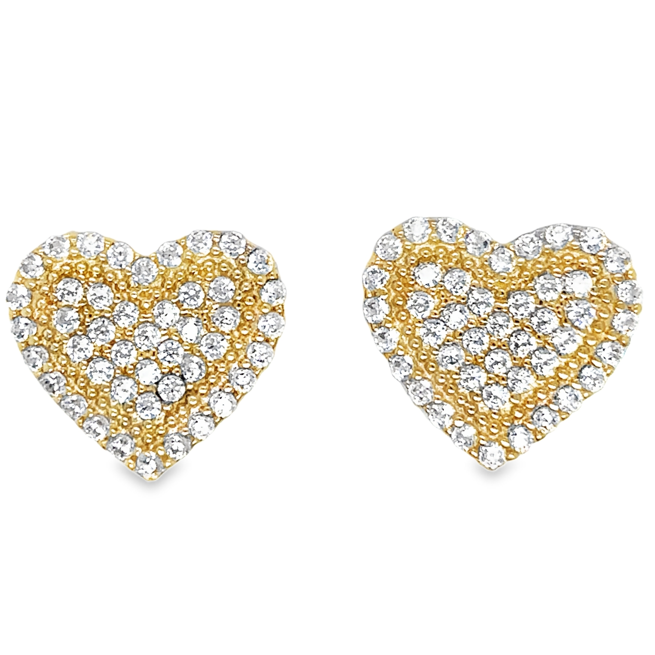 10KT Gold 9MM Heart Earrings with CZ