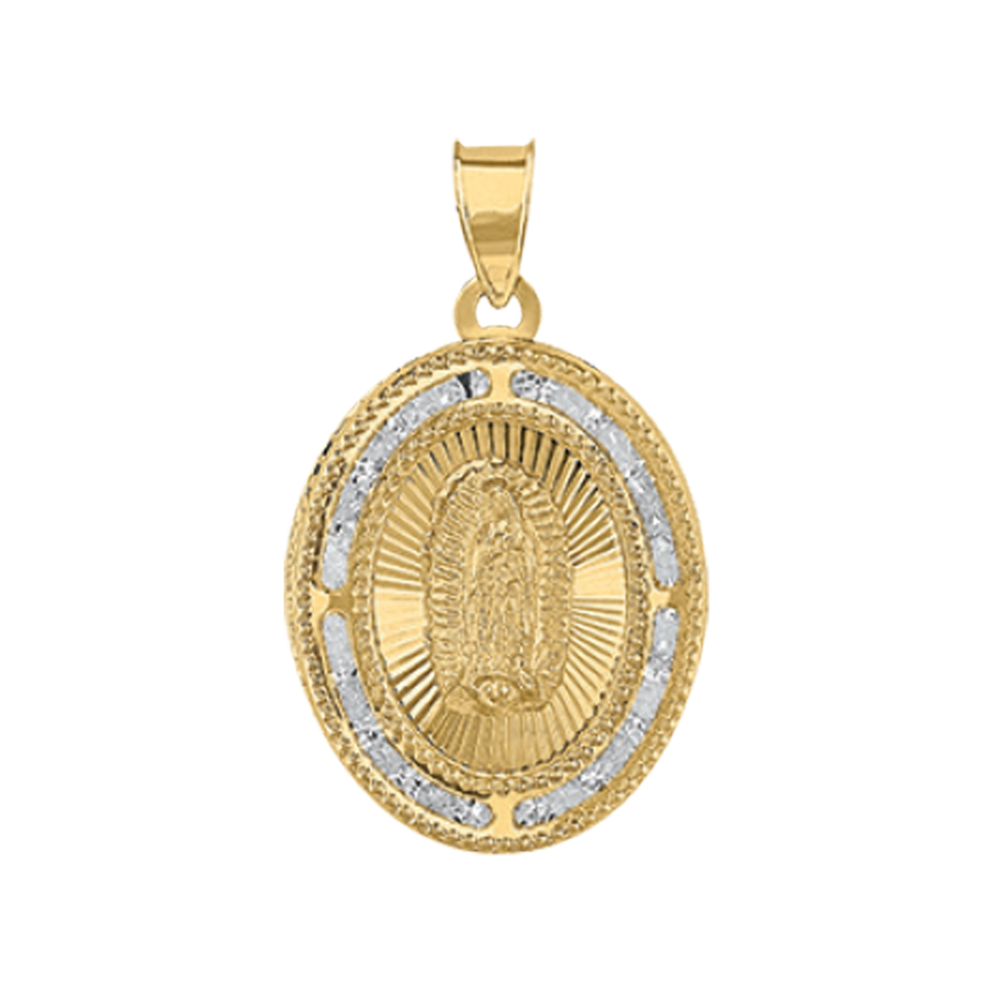 10KT Gold Unisex CZ Virgen de Guadalupe/Lady Of Guadalupe Religious Ov