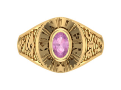 10KT Yellow Gold Kinder Spirit Graduation Ring Pink Stone Size 3.5