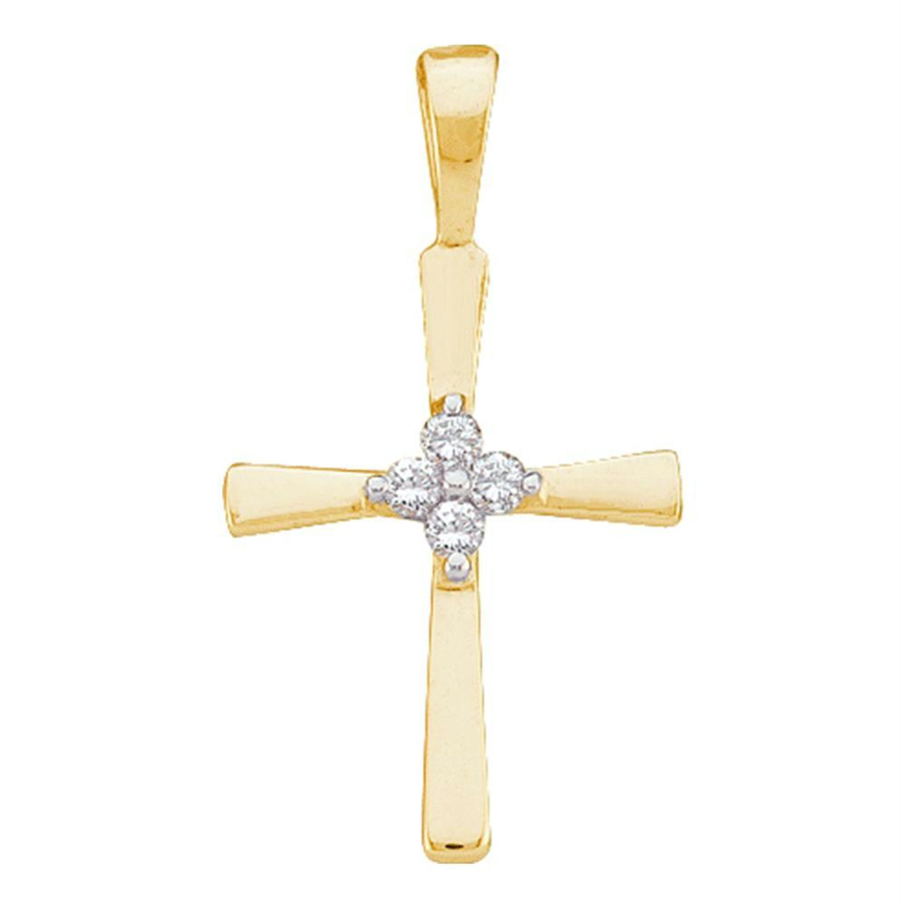 10kt Yellow Gold Womens Round Diamond Simple Cross Religious Pendant 1