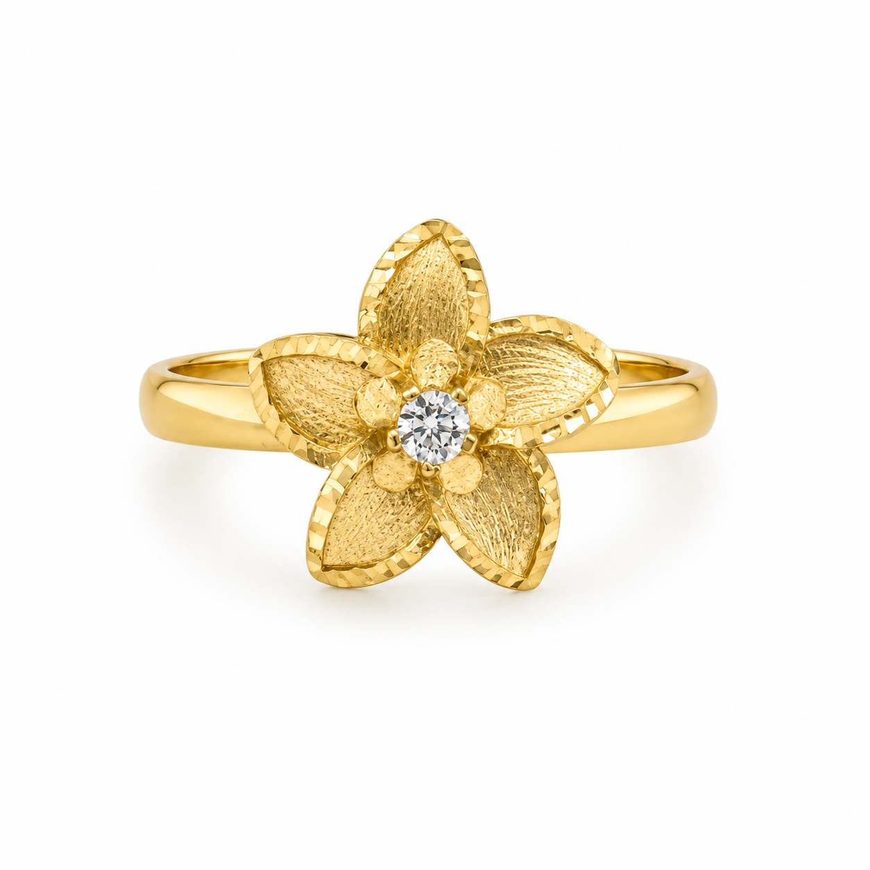 10KT Gold Hibiscus Flower Ring with CZ