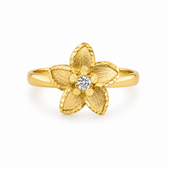10KT Gold Hibiscus Flower Ring with CZ