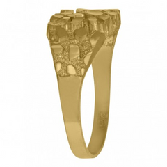 10kt Yellow Gold Mens Nugget Dc Textured Band Ring