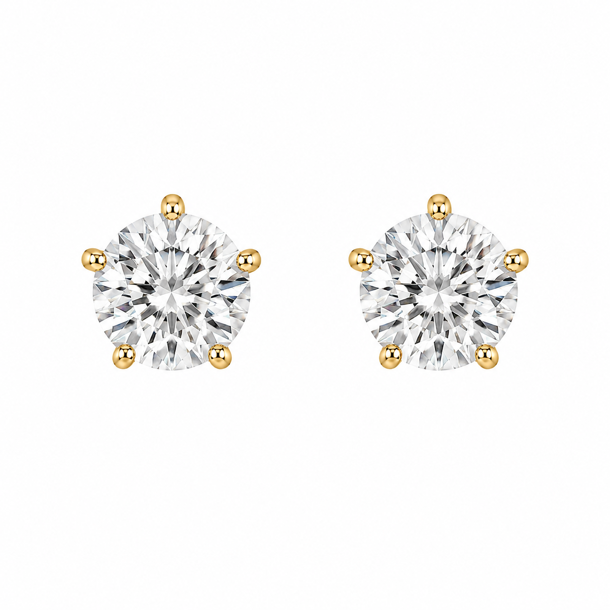 10KT Gold 3MM White CZ April Birthstone Stud Earrings with Screback Ball