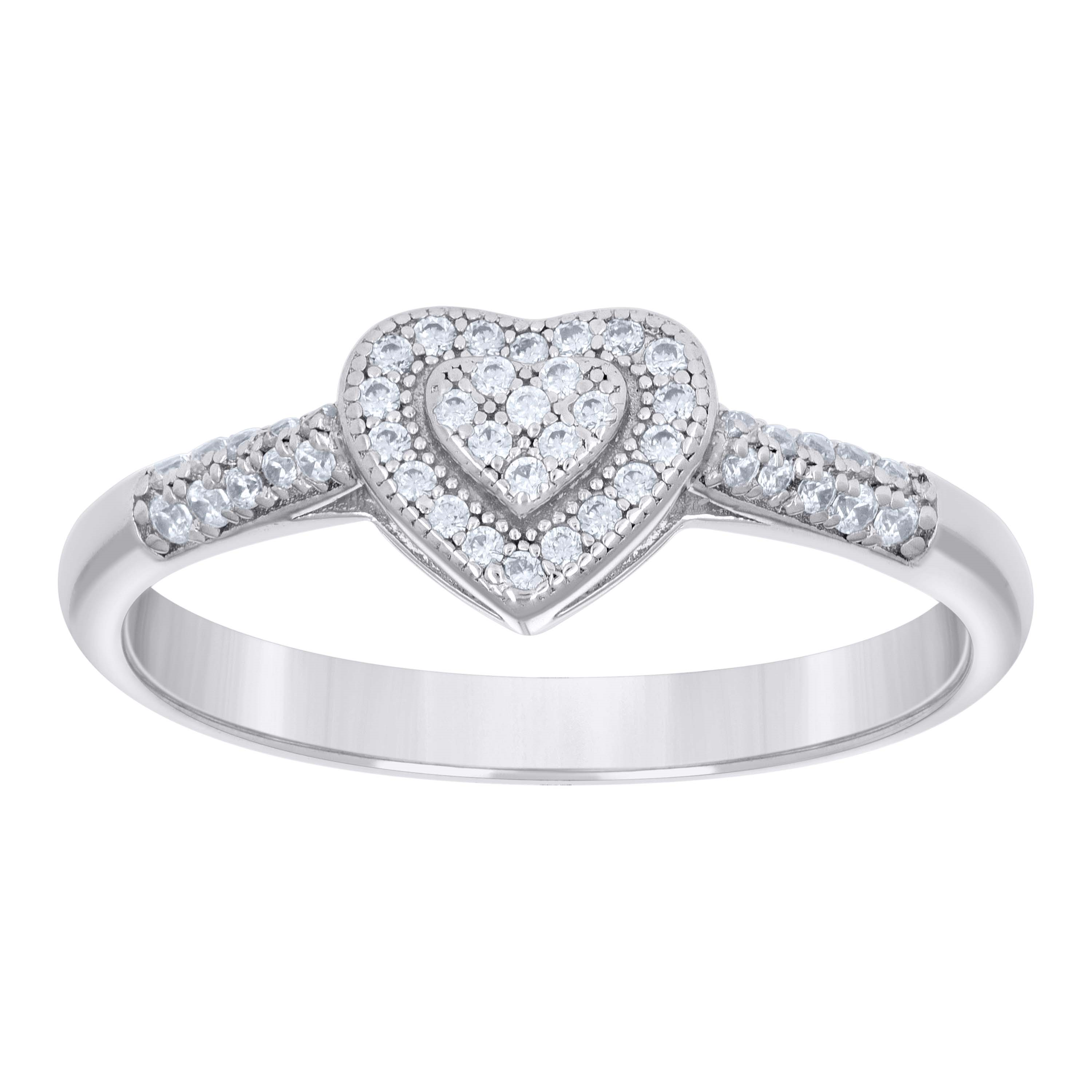 925 Sterling Silver Womens Cubic-Zirconia Love Heart Ring Size 7