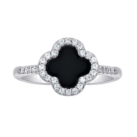 925 Sterling Silver Womens Cubic-Zirconia Black Enameled Clover Good L