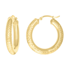 10Kt Yellow Gold Womens Round Tube Diamond-cut Patterned Fancy Hoop Ea