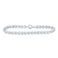 Sterling Silver Round Diamond Heart Tennis Bracelet 1/6 Cttw