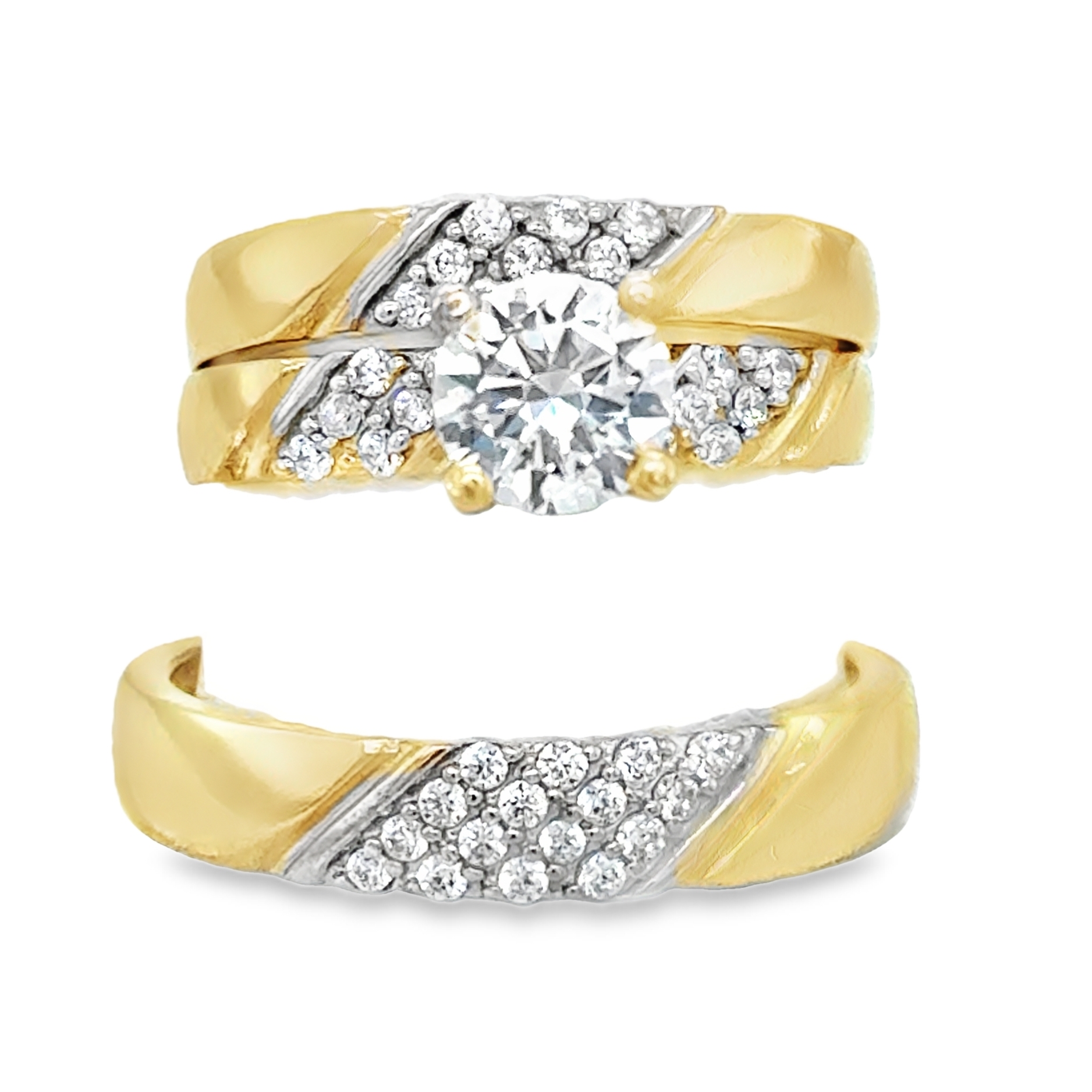 10KT Gold His & Hers Matching Wedding Ring Set Diagonal Design