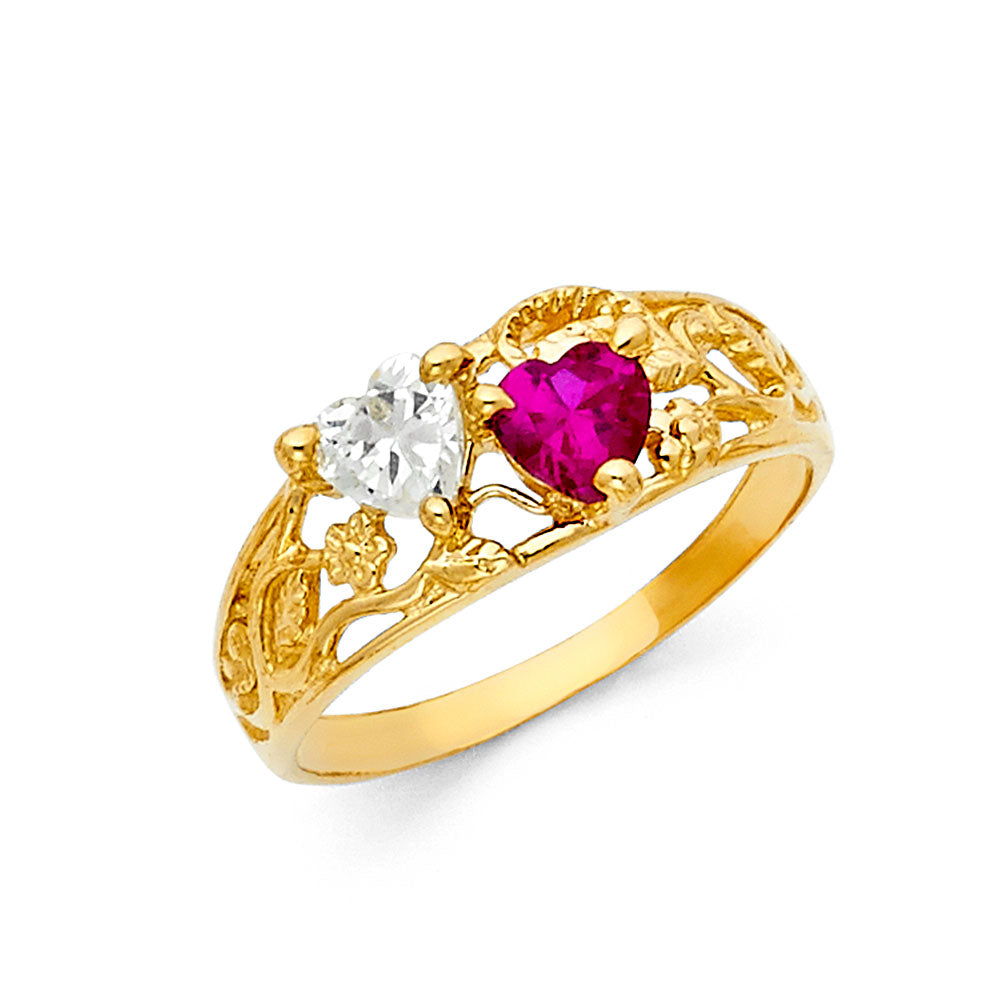 14KT Yellow Gold Mothers Ring with 2 Stones