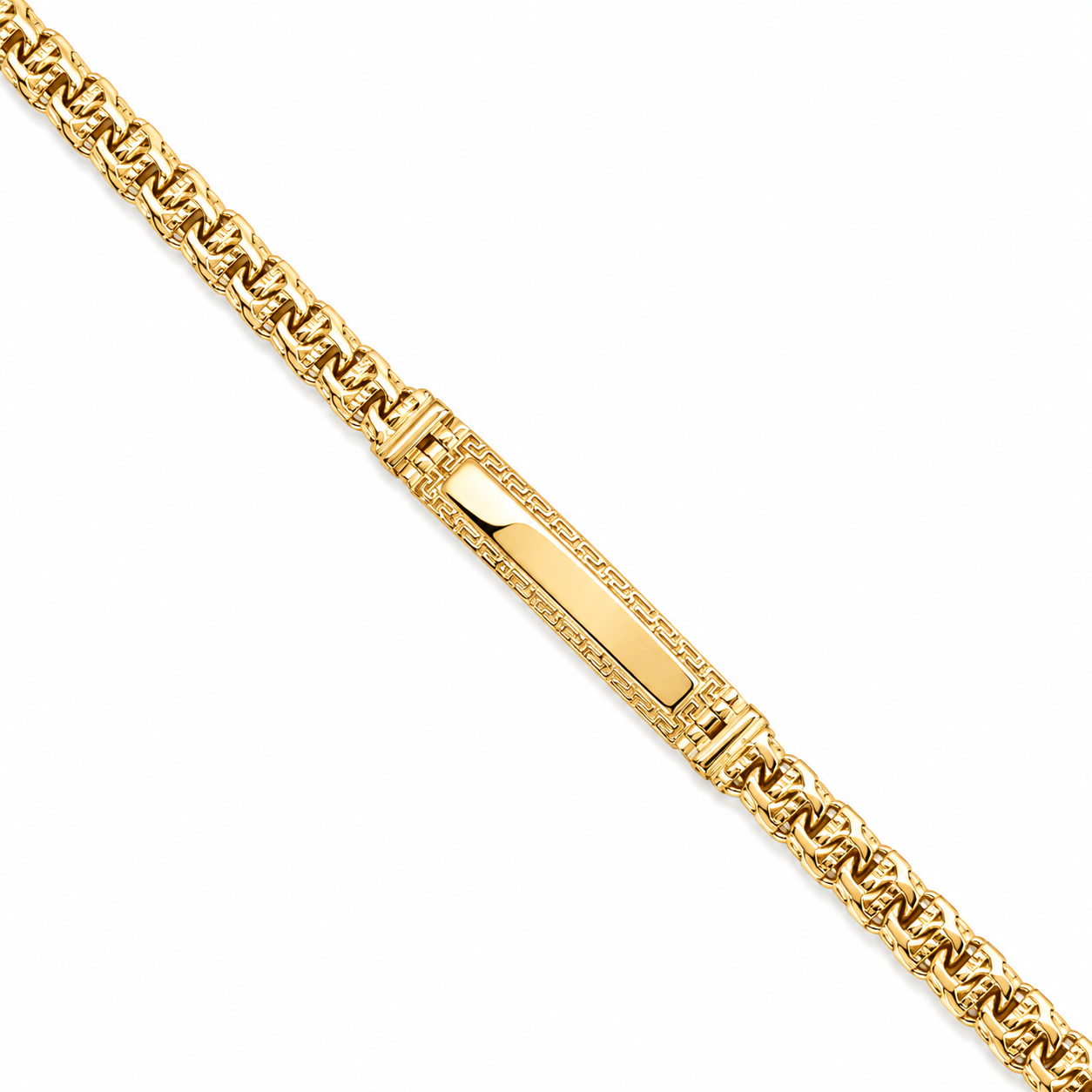 10KT Gold 4MM Chino Bar Monaco Bracelet with Greek Bars, Greek Border