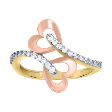 10KT TRI-COLOR GOLD HEART RING