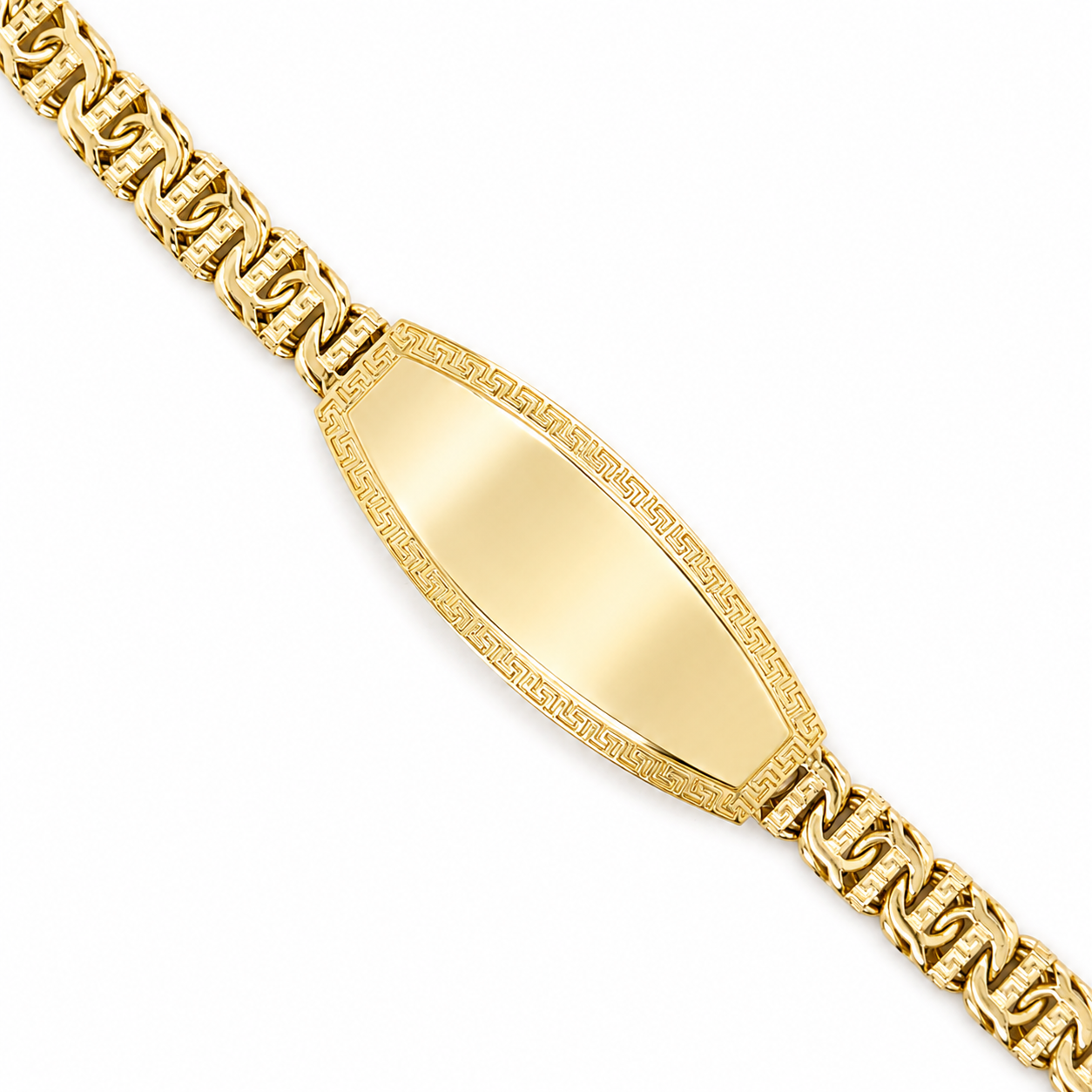 10KT Gold 7MM Chino Bar Monaco Bracelet with Greek Bars, Greek Border