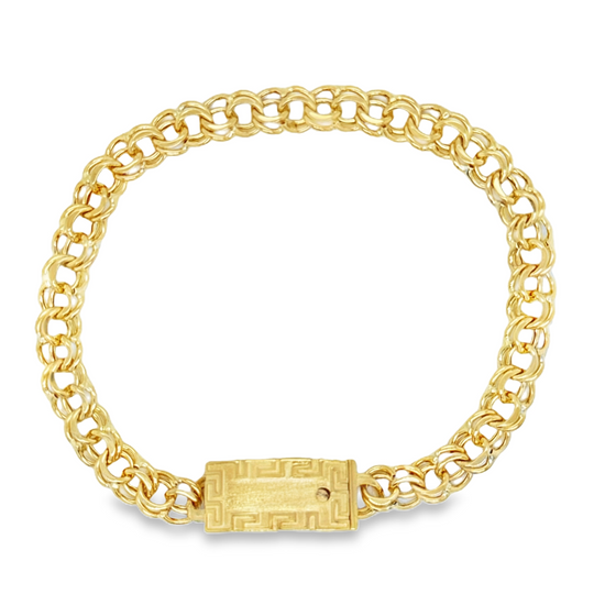 10KT Gold 7MM Chino Link Monaco Bracelet with Greek Border 8 Inches DIFFERENCE for LUCIA SAUCEDO