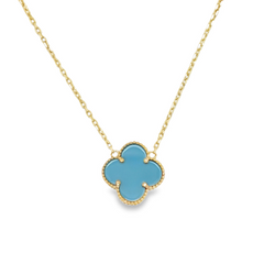 10KT Gold Double Sided Blue and Diamond Cut Flower Necklace 16.5IN + 1IN Extension