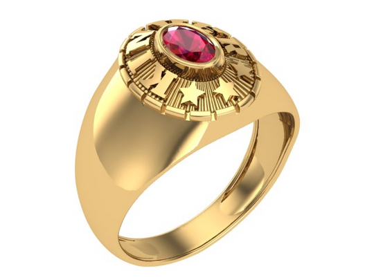 10KT Yellow Gold Kinder Mighty Plain Graduation Ring Red Stone Size 5