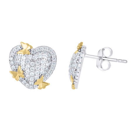 925 Sterling Silver Yellow-Tone Womens Cubic-Zirconia Butterflies Hear