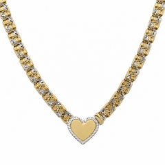 10KT Gold 5MM Chino Bar Heart Chain with Greek Bars, Diamond Cut Links