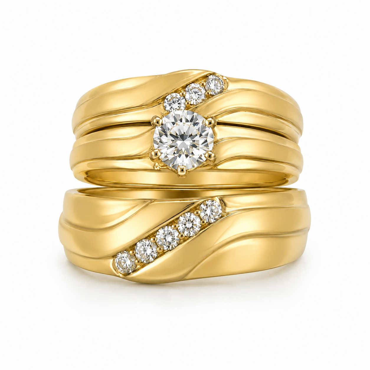 10KT Gold His and Hers Wedding Trio Set with CZ