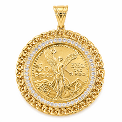 10KT Gold Tejido Chino Link Medium Centenario Bezel with 10KT Gold Coi
