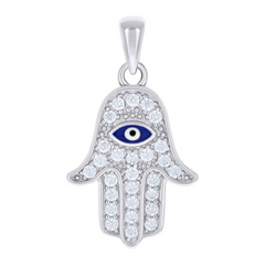 925 Sterling Silver Unisex Cubic-Zirconia Enameled Evil Eye Hamsa Pendant