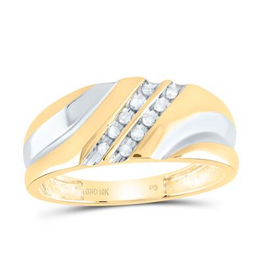 10k Yellow Gold Round Diamond 2-tone Wedding Band 1/8 Cttw