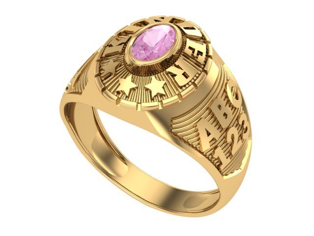 10KT Yellow Gold Kinder Mighty Graduation Ring Pink Stone Size 5