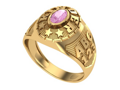 10KT Yellow Gold Kinder Mighty Graduation Ring Pink Stone Size 5