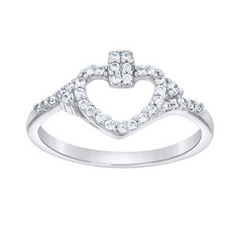 925 Sterling Silver Womens Cubic-Zirconia Heart Ring Size 8