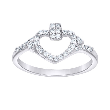 925 Sterling Silver Womens Cubic-Zirconia Heart Ring Size 8