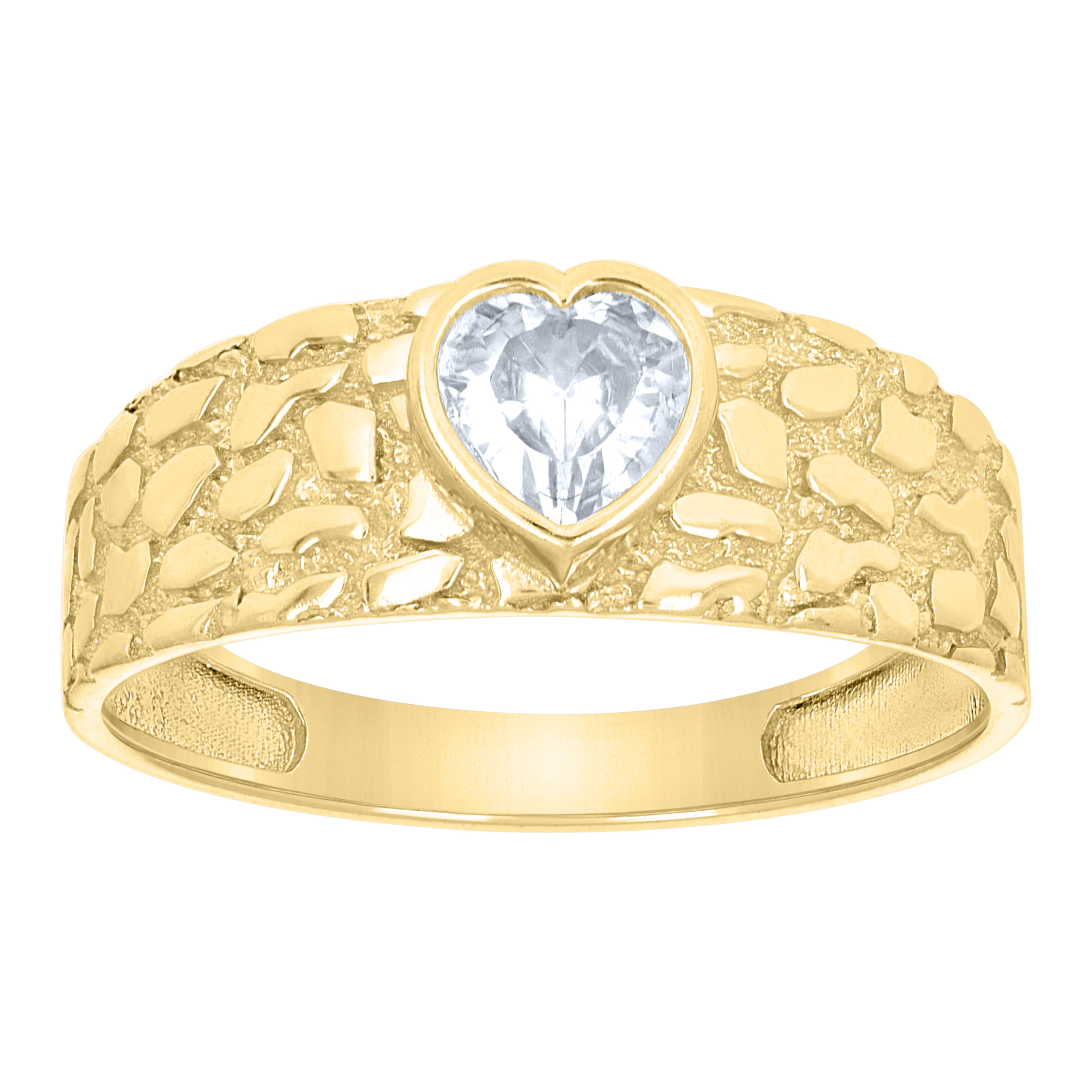 10KT Gold Nugget Ring with CZ Stone