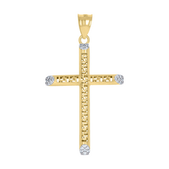 10KT Gold Cross with Greek Pattern and CZ 40MM Plus Bail