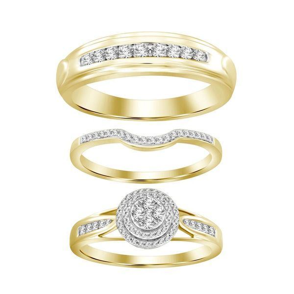 TRIO RING SET 1/2 CT ROUND DIAMOND 10K YELLOW GOLD