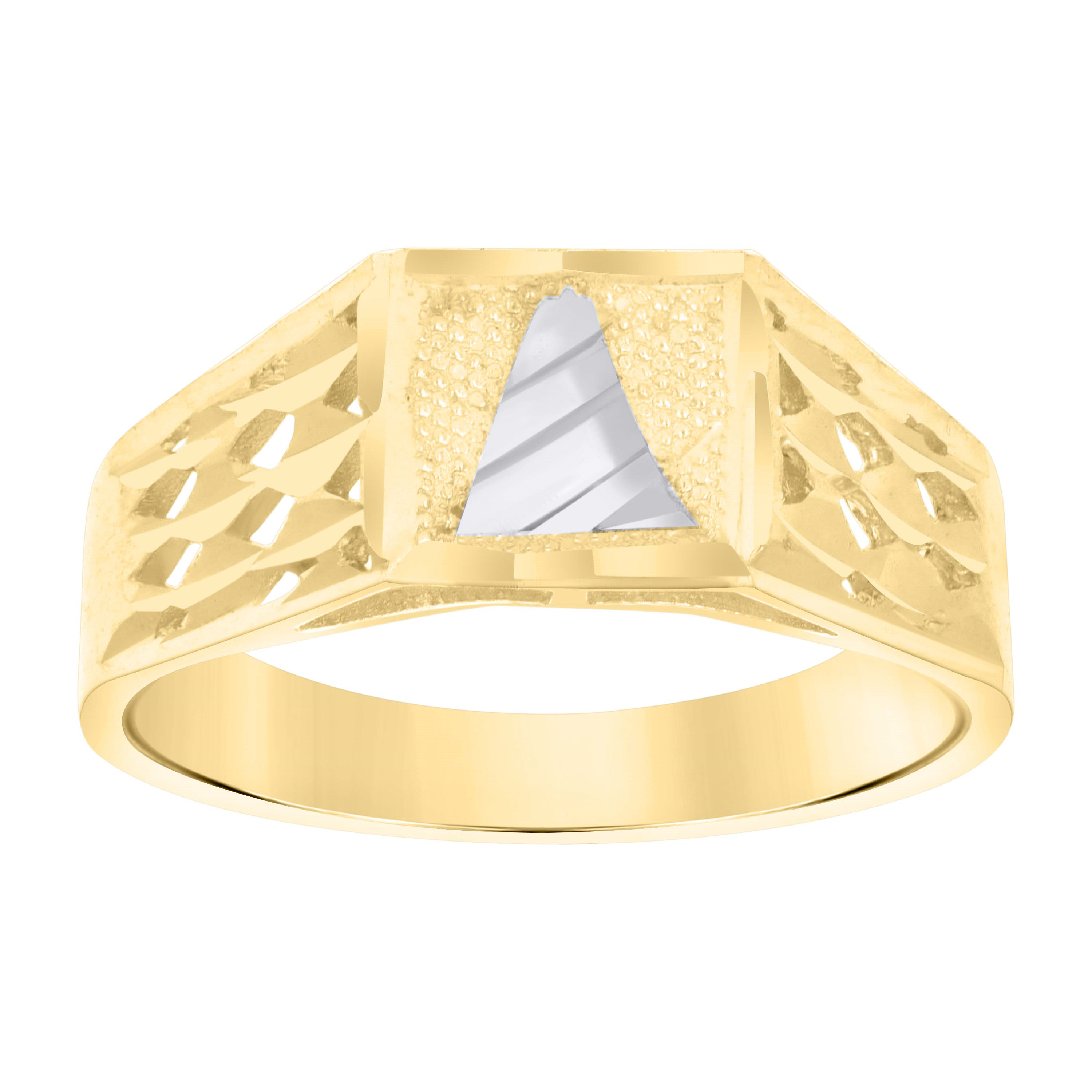 10kt Two-Tone Gold Unisex Diamond-Cut Textured Initial Letter A Band R