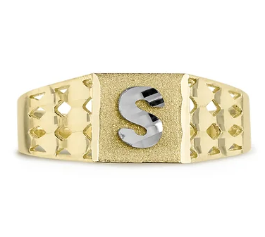 10kt Two-Tone Gold Unisex Kids Children Diamond-Cut Textured Initial L