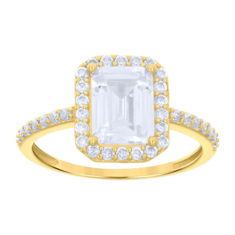 10kt Yellow Gold Womens Emerald-Cut Cubic-Zirconia Engagement Ring