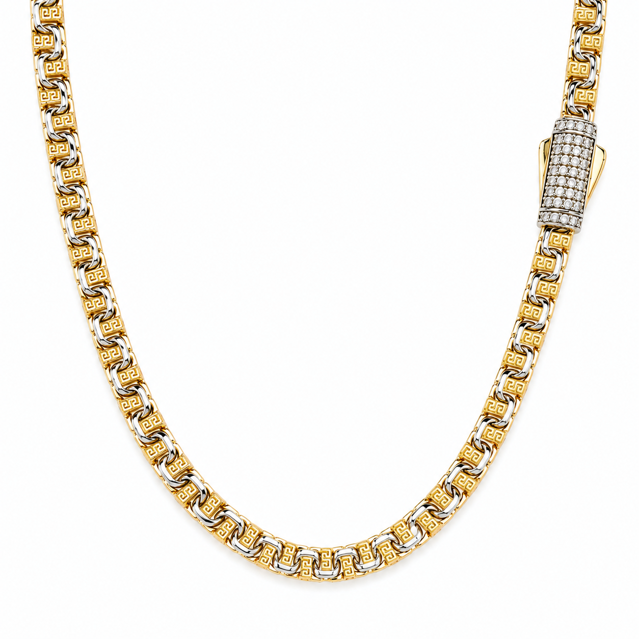 10KT Gold 4MM Chino Bar Chain with Greek Bars, Diamond Cut Links, Fanc